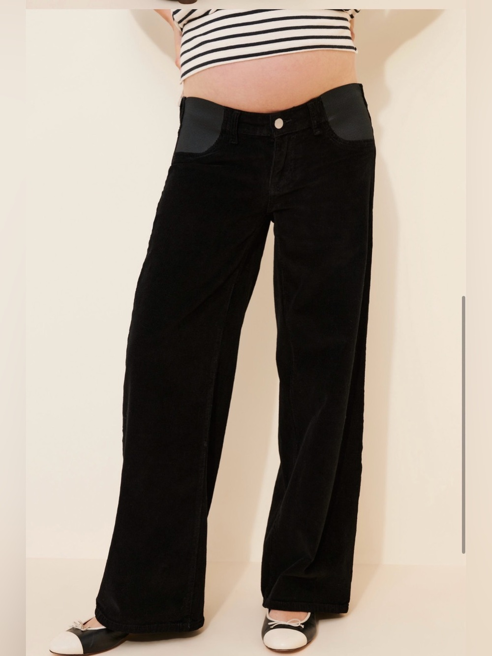 Warp + Weft NCE Maternity Corduroy Wide Leg Pants Black 14/32 NWT